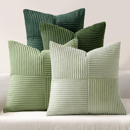 Teal Orange Decorative Throw Pillow Covers 18x18 Inch Set of 4 Boho Corduroy Striped Cushion Cases Modern Farmhouse Patchwork Pillow Cases for Couch Sofa Bedroom Home Decor