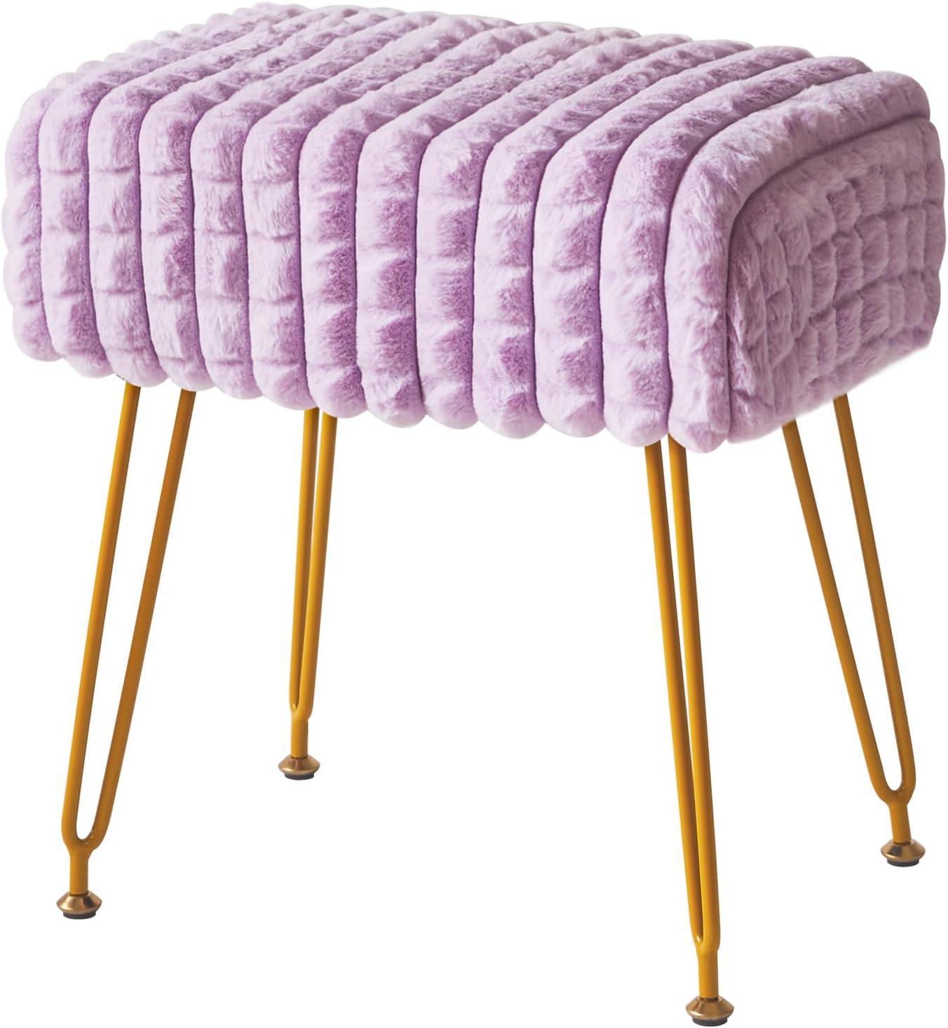 Rectangle Vanity Chair with Storage Space, Footrest Footstool Ottoman, Vanity Stool, Dressing Table Chair, with Anti-Slip Feet, for Makeup Room, Bedroom, Square Grid Pattern, White WBD004W