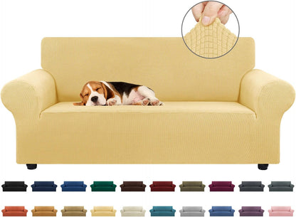 Stretch Sofa Cover Slipcover ，Couch Covers for 3 Cushion Couch Sofa pet Friendly (78"-94") Furniture Protector Sofa with Elastic Bottom for Kids,Dog, Jacquard Small Checked(Large,Black)