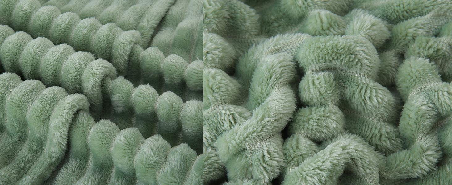Sage Green Fleece Throw Blanket 50”×60” for Couch Sofa Bed,Super Soft Cozy Plush Microfiber Flannel Blanket with Stripes Design Lightweight for Adults,Woman,Girls