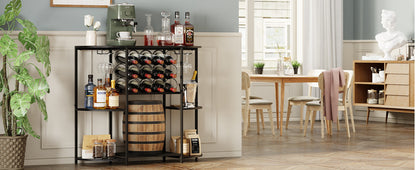 JKsmart Wine Bar Cabinet with LED Lights, Mini Wine Bar Cart with Storage and Glass Holder, Home Bar Coffee Bar for Liquor, 3-Tier Bar Table for Kitchen, Dining Room, Living Room, Black