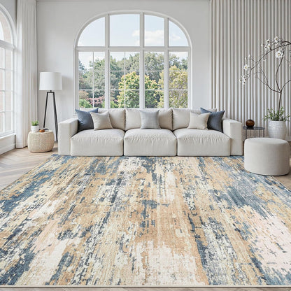 Area Rug Living Room Rugs: 5x7 Large Soft Indoor Carpet Modern Abstract Rug with Non Slip Rubber Backing for Under Dining Table Nursery Home Office Bedroom White Gray Blue