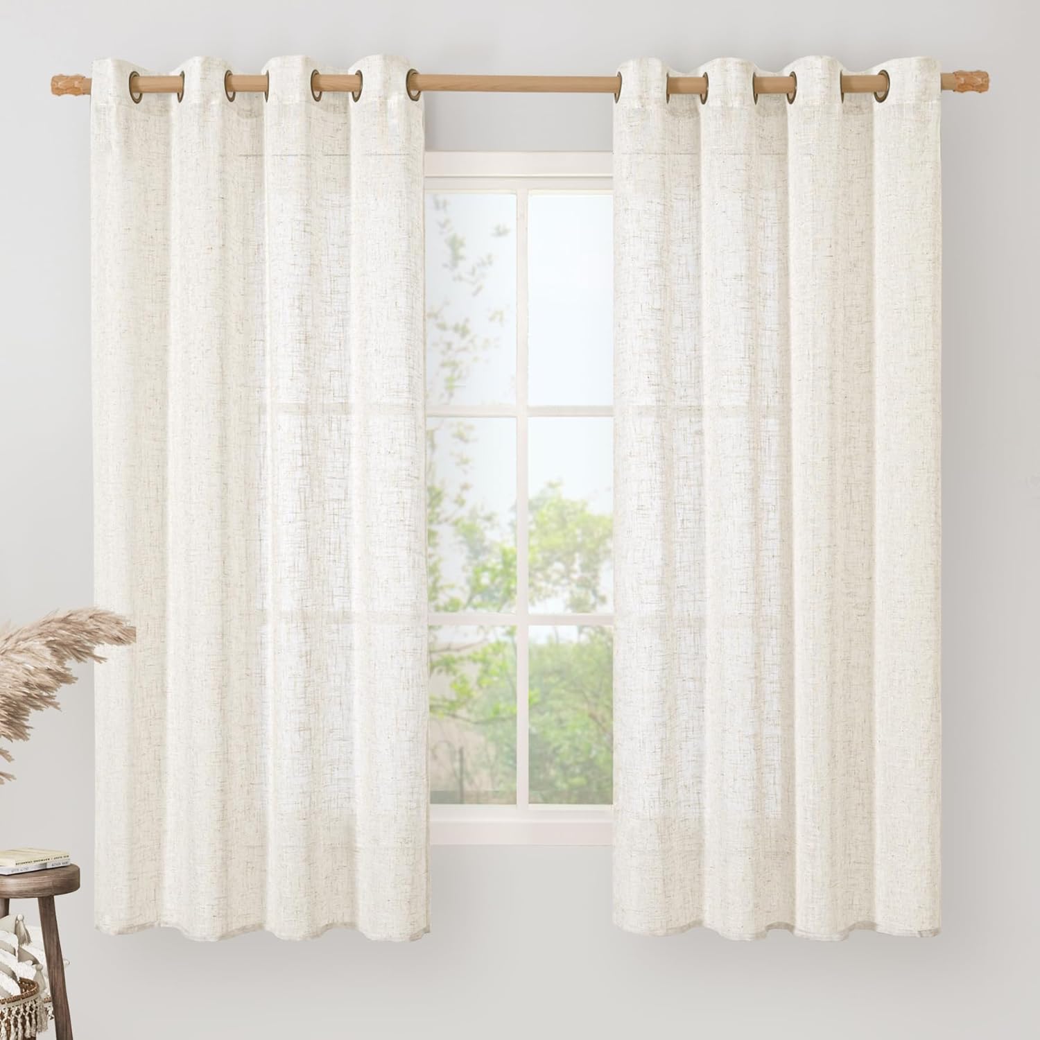 Natural Ivory Linen Semi Sheer Curtains 84 inch Length, Cream Light Filtering Soft Thick Neutral Living Room Drapes with Bronze Grommet for Bedroom/Farmhouse, 2 Panels, 52 x 84 Inch