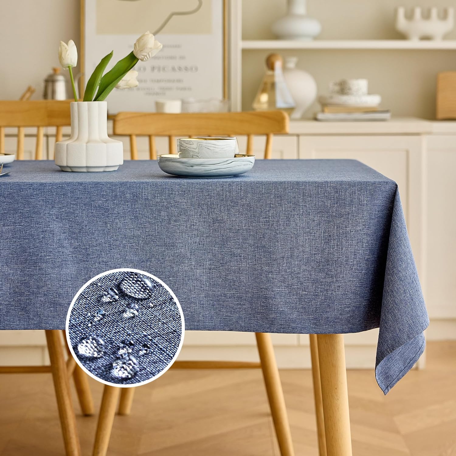 Decorelia Faux Linen Round Tablecloths 60 inch, Waterproof Decorative Washable Texture Rustic Circle Table Cloth Cover for Dining Kitchen Party Farmhouse Outdoor(Round (2-4 Seats),Sage Green)