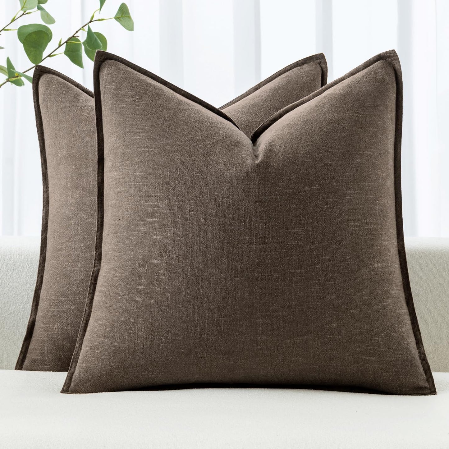 MIULEE Decorative Linen Euro Sham Pillow Covers 24x24 Natural Beige Boho Farmhouse Neutral Couch Throw Pillows for Bed Pack of 2 Accent Modern Pillowcase Sofa Livingroom Home Decor