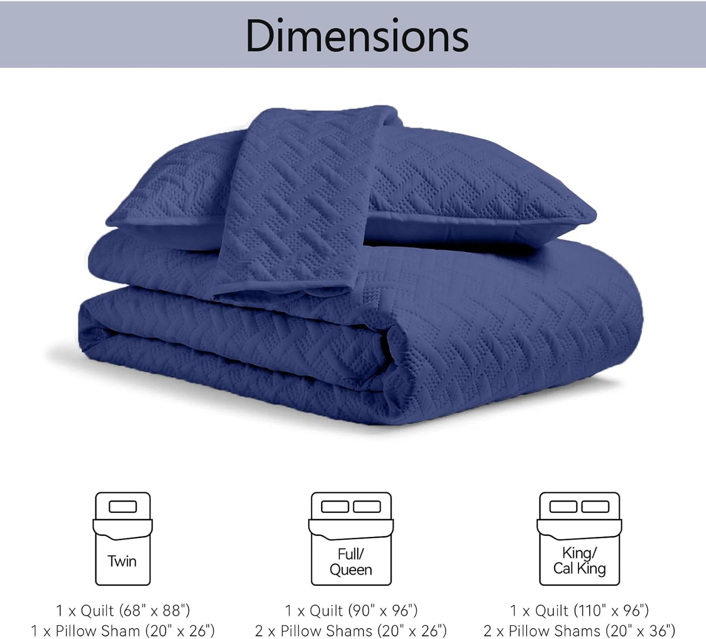 Quilts Queen Size - Ultra Soft Navy Blue Quilt Lightweight Microfiber Bedspreads, Classic Basket Weave Pattern Bedspread Bed Coverlet 3 Pieces for All-Season (1 Quilt, 2 Pillow Shams) | Breathable material, Easy care