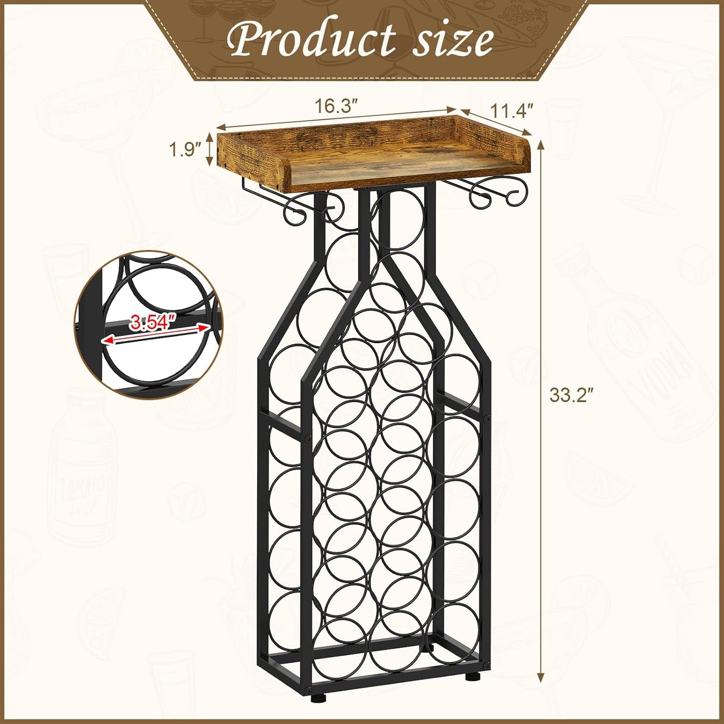 X-cosrack Wine Rack Freestanding Floor, Wine Storage Rack Mini Bar Table with Tabletop, Glass Holder Wine Bottle Display Stand Liquor Cabinet for Home Bar Kitchen Living Room