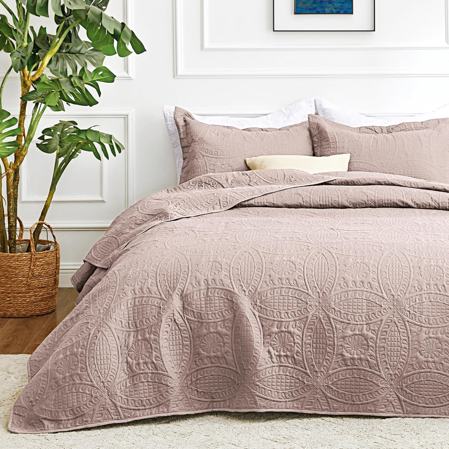 Love's cabin Quilts for Queen Bed Blue Bedspreads - Soft Bed Summer Lightweight Bedspread Comforter - Modern Style Coin Pattern Coverlet for All Season - 3 Pieces (1 Quilt, 2 Pillow Shams)