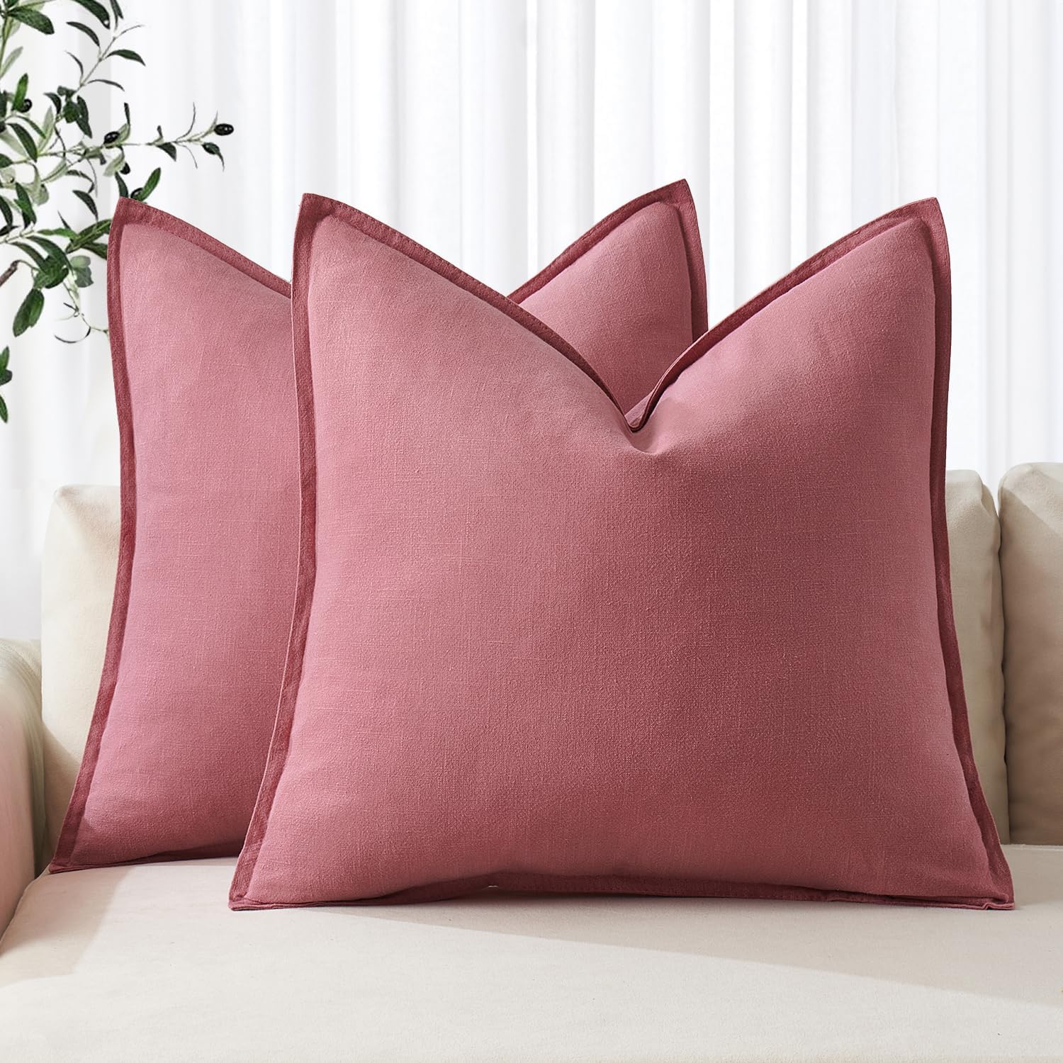 MIULEE Decorative Linen Euro Sham Pillow Covers 24x24 Natural Beige Boho Farmhouse Neutral Couch Throw Pillows for Bed Pack of 2 Accent Modern Pillowcase Sofa Livingroom Home Decor