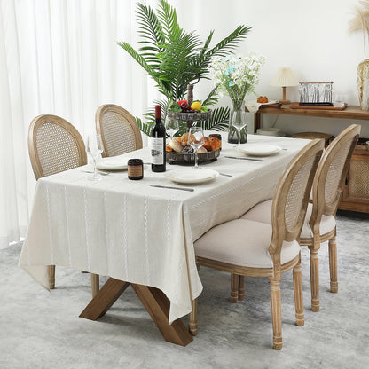 60 x 84 inches Farmhouse Style Linen tablecloths, Wrinkle Resistant Washable Dining Room Table Cloths for Rectangle Tables - Hemstitch Light Coffee