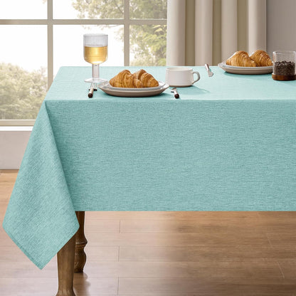 Decorelia Faux Linen Round Tablecloths 60 inch, Waterproof Decorative Washable Texture Rustic Circle Table Cloth Cover for Dining Kitchen Party Farmhouse Outdoor(Round (2-4 Seats),Sage Green)