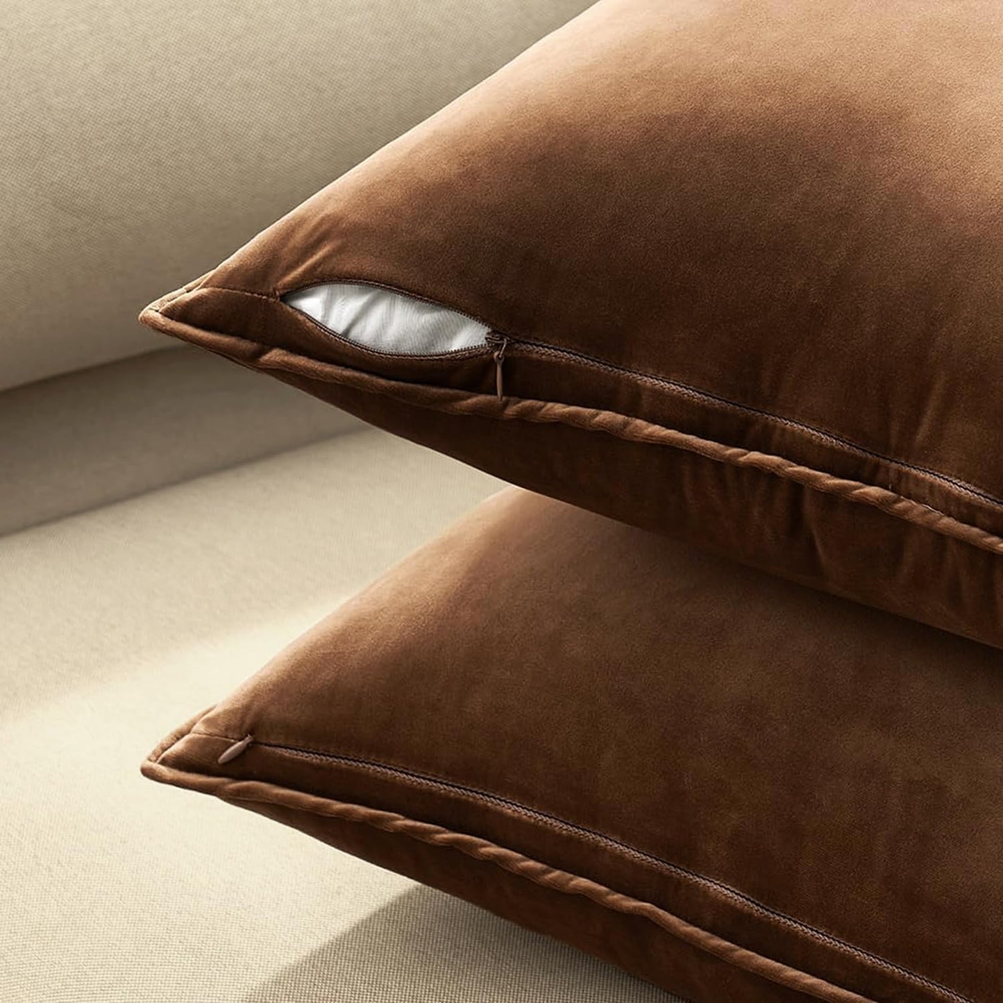 MIULEE Brown Velvet Throw Pillow Covers 20x20 Soft Decorative Solid Square Cushion Cases Pack of 2 Modern Luxury Home Decor for Couch, Sofa, Bedroom