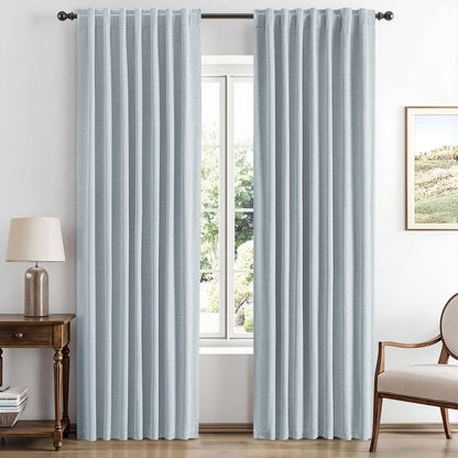 100% Blackout Linen Curtains for Bedroom, Ivory Solid Luxury Decor Thermal Insulation Room Darkening Drapes for Living Room Nursery Back Tab Rod Pocket 42 x 84 Inches, 2 Panels