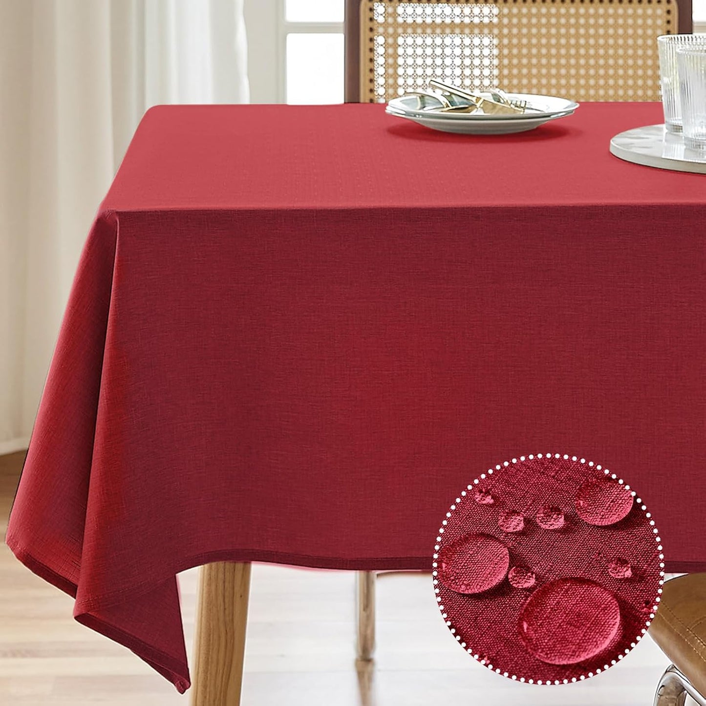 Textured Polyester Tablecloth Rectangle 52x70 Waterproof Spill-Proof Wipeable Table Cloth Wrinkle Free Dining Table Cover for Birthday Farmhouse Spring Tablecloths Up to 36‘'X54''