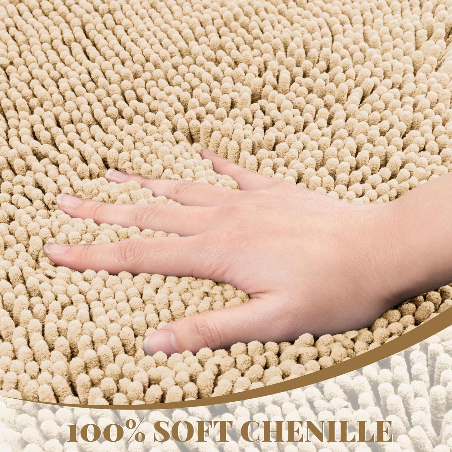Bathroom Rugs Mat 60 x 36, Thick Soft Absorbent Chenille Bath Rugs, Rubber Backing Bath Mats for Bathroom Floor, Tub, Shower, Bedroom, Home Decor Accessories, Quick Dry Machine Washable, Beige